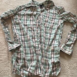 H&M Green and Brown Casual Button Down Shirt